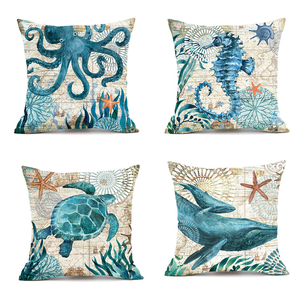 Sea Turtle Cushion Cover – Linen Throw Pillow Case 18x18 Inch
