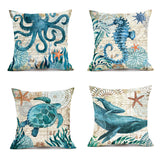 Sea Turtle Cushion Cover – Linen Throw Pillow Case 18x18 Inch
