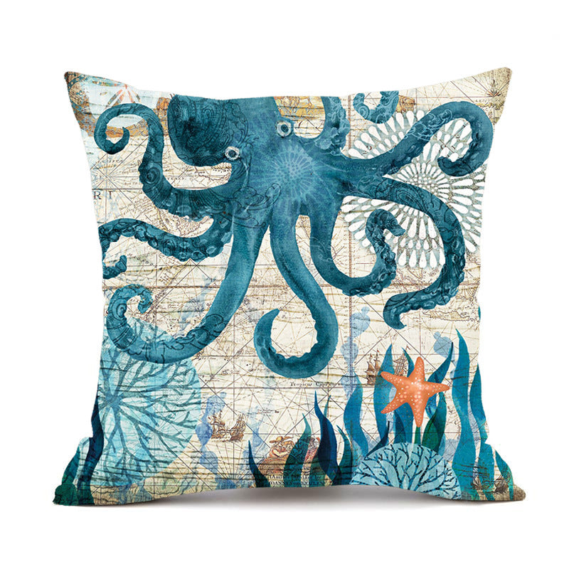 Sea Turtle Cushion Cover – Linen Throw Pillow Case 18x18 Inch