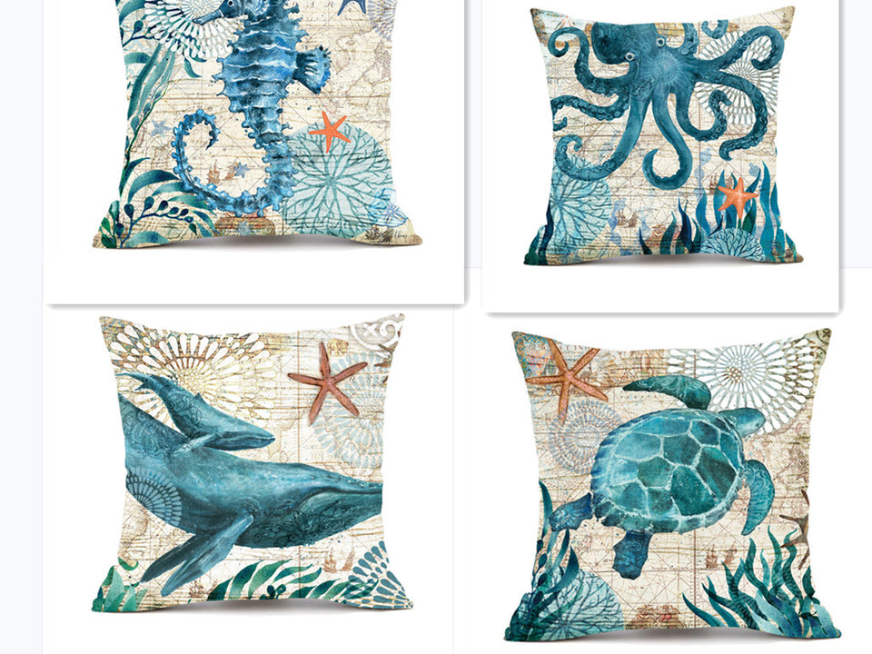 Sea Turtle Cushion Cover – Linen Throw Pillow Case 18x18 Inch