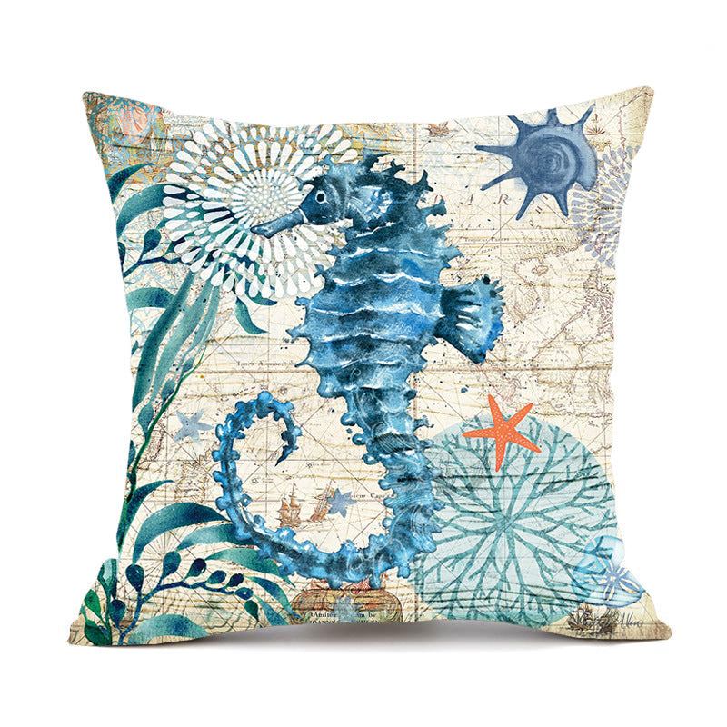 Sea Turtle Cushion Cover – Linen Throw Pillow Case 18x18 Inch