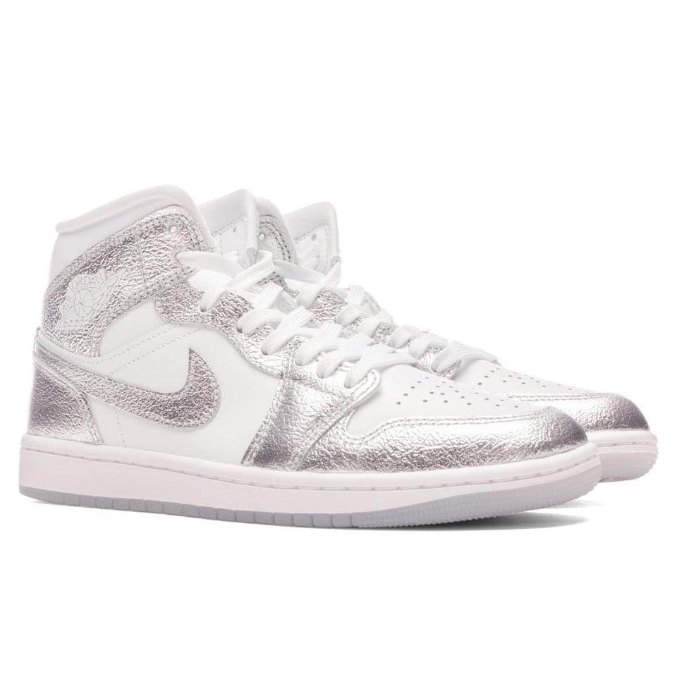 Women's Air Jordan 1 Mid - White/Metallic Silver/Wolf Grey