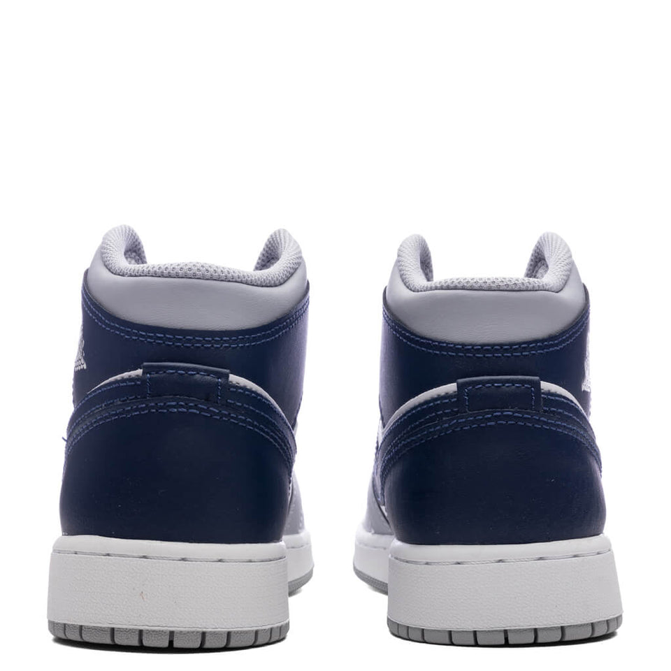 Air Jordan 1 Mid (GS) - White/Midnight Navy/Wolf Grey