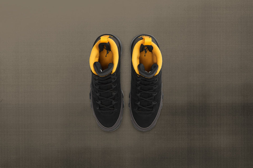 Air Jordan 9 Retro (GS) "University Gold" - Black/Dark Charcoal