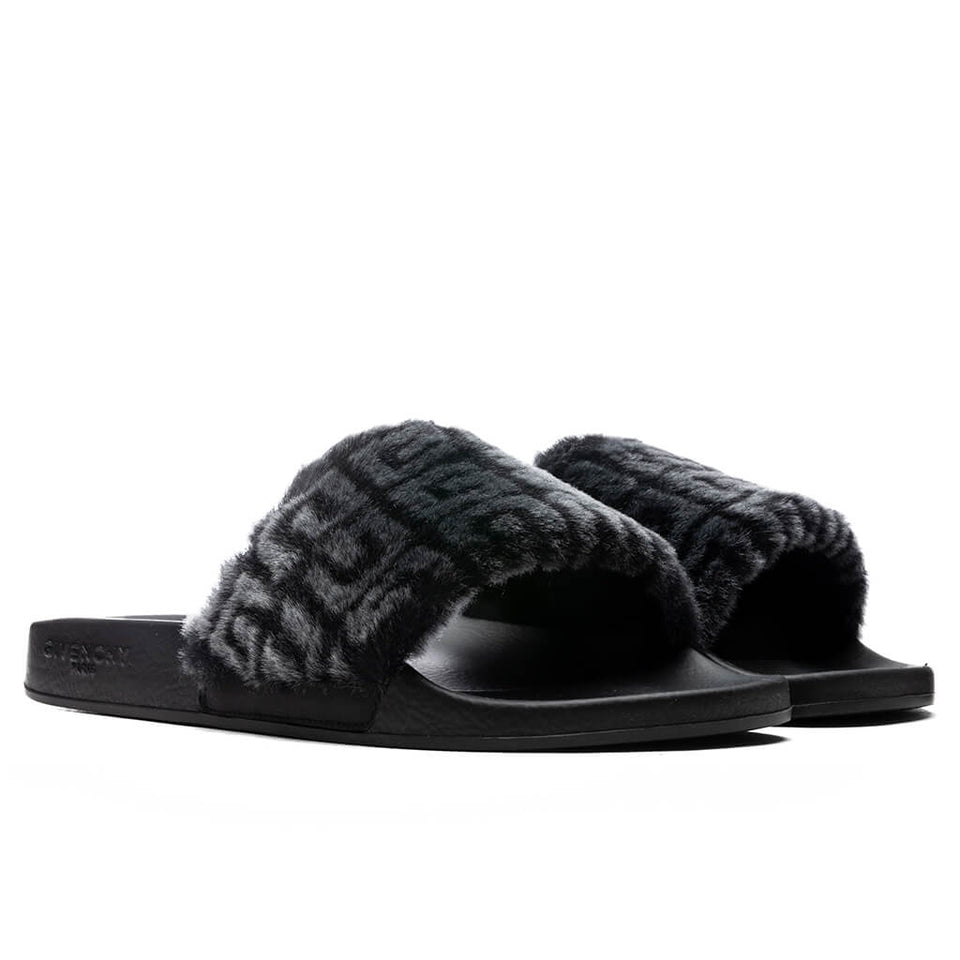 Leather Slide Flat Sandal - Black