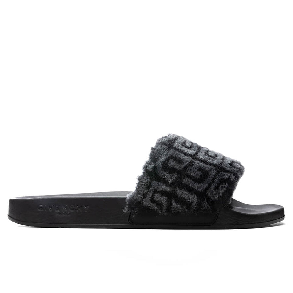 Leather Slide Flat Sandal - Black