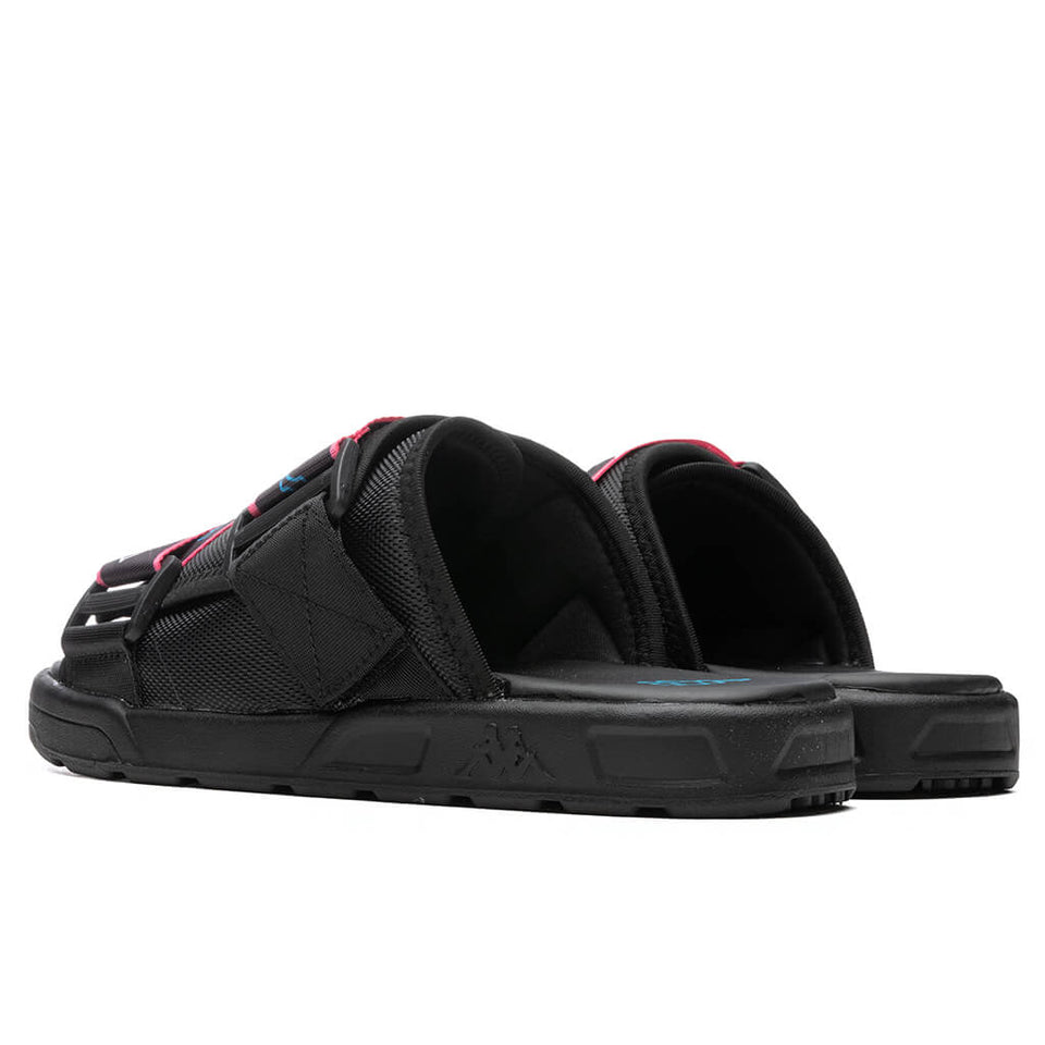 Logo Tape Kalpi Sandals - Black/Blue Turkis