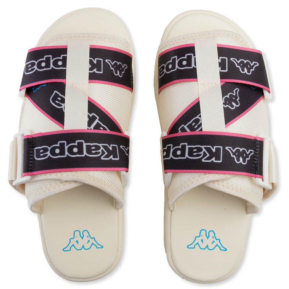 Logo Tape Kalpi Sandals - Cream/Blue Turkis